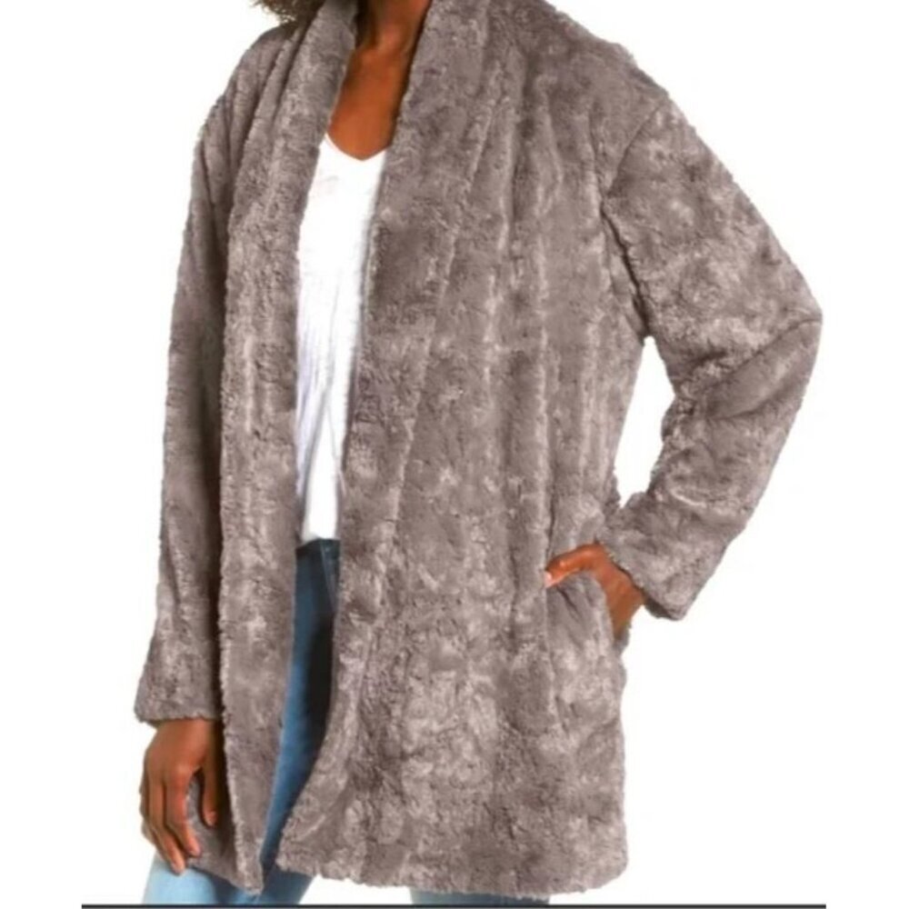 ASTR the Label Women's Skylar Faux Fur Open Front Jacket  Medium Brown Revolve